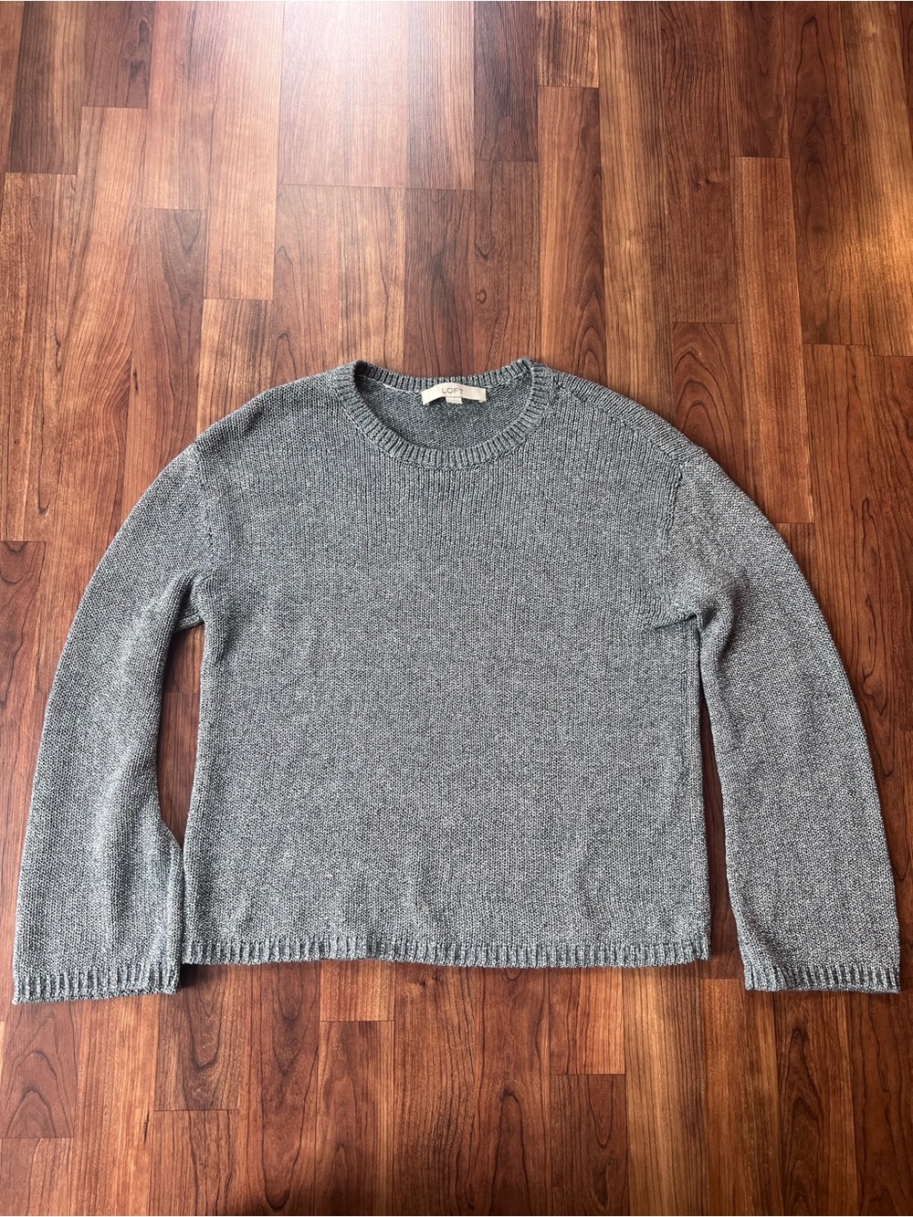 LOFT 100% Cotton Women’s Small Gray Marled Cotton Crewneck Sweater Casual Knit
